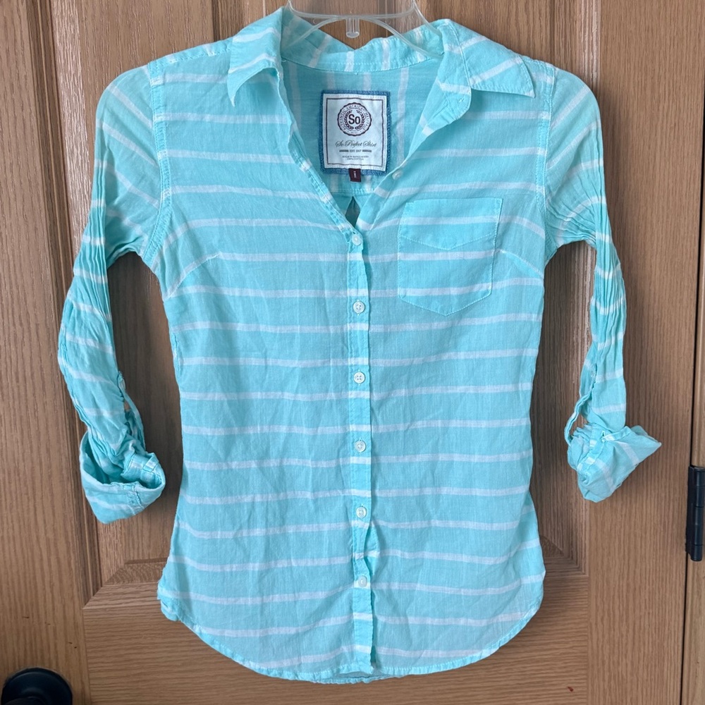 SO Light Blue and White Striped Button-Down Shirt